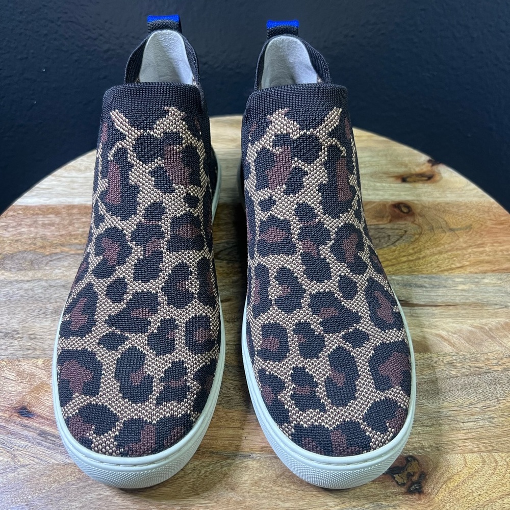 Rothys Wild Cat Cheetah Pull On Knit Fabric Hight Top Sneaker Boots